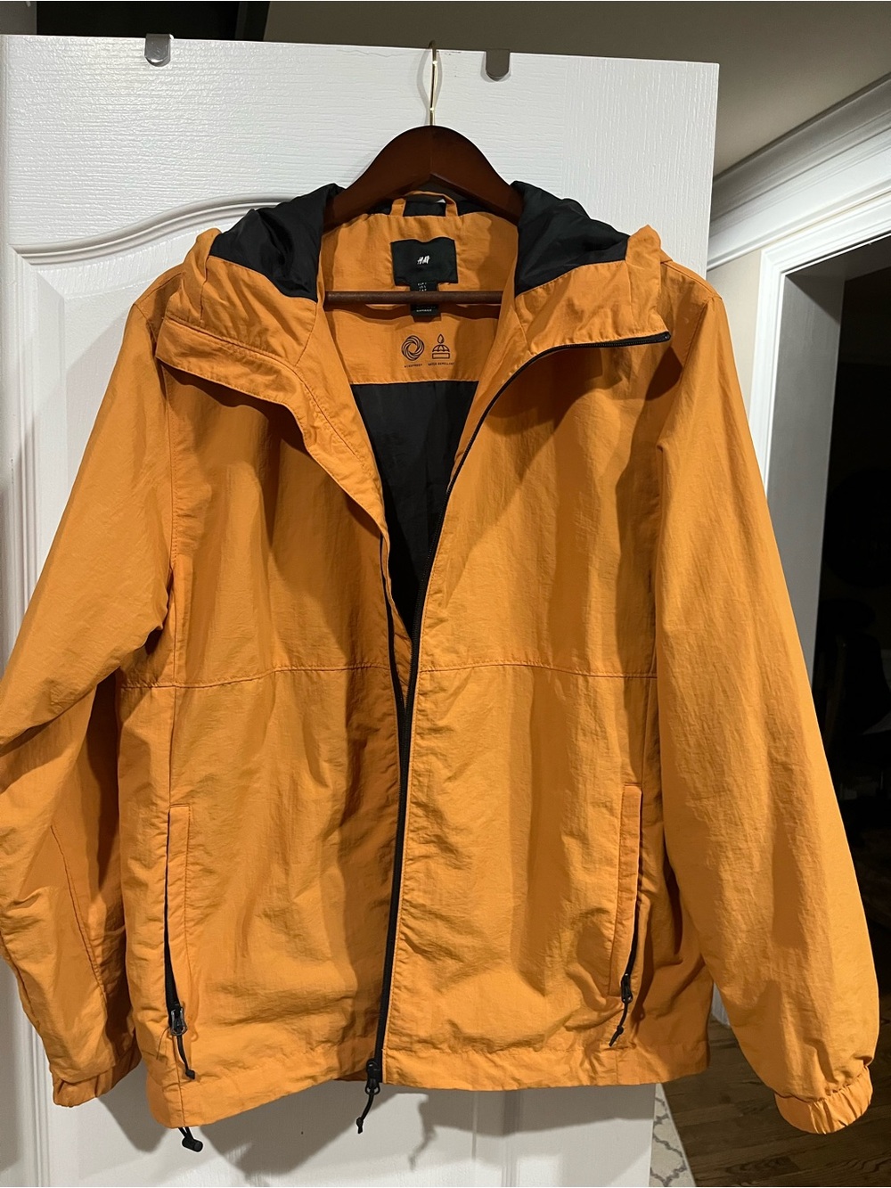 H&M Orange Hooded Raincoat with Black Lining